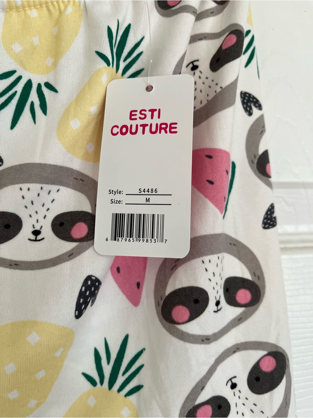 Women’s White Sloth & Fruit Printed Pajama Shorts - Picture 6 of 10